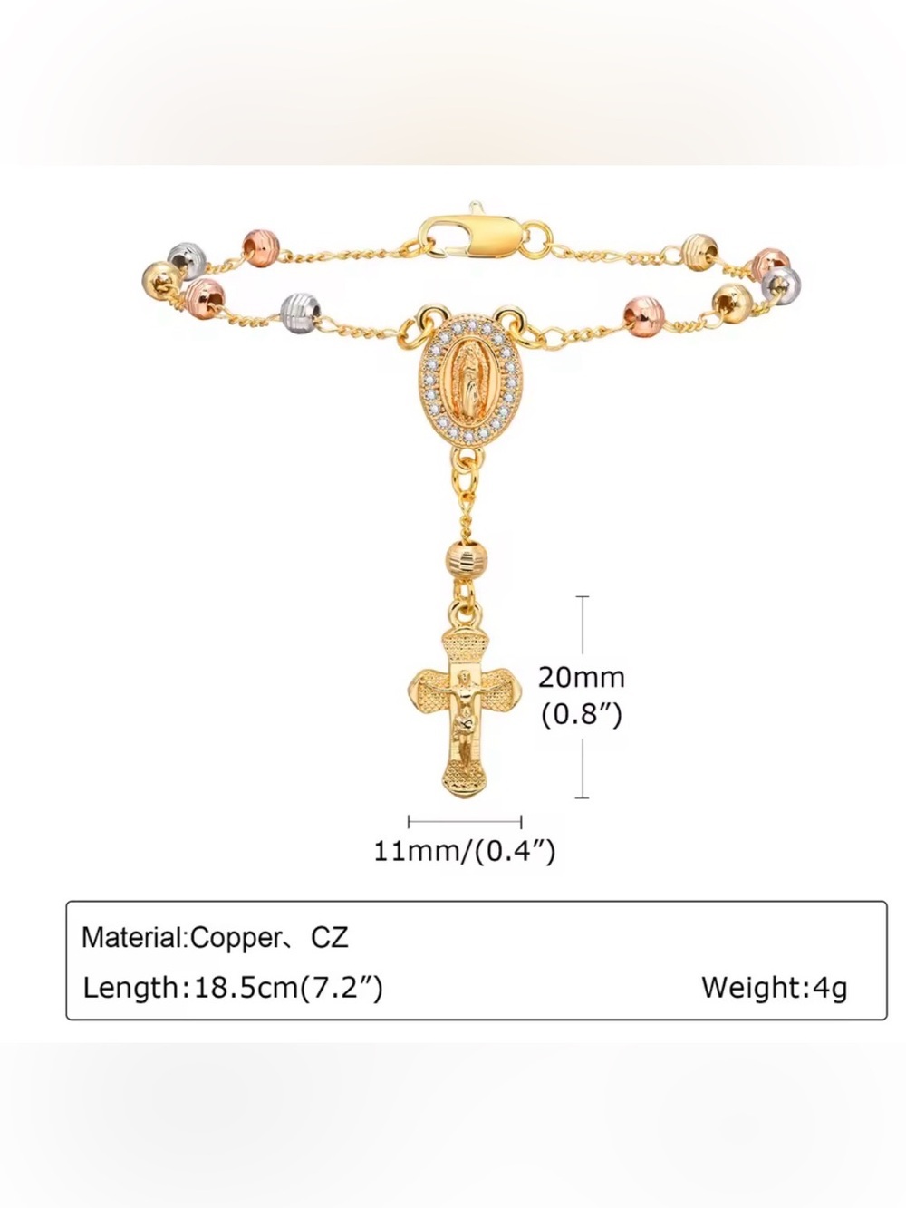 Virgin Mary Cross Charm Bracelet Gold Tone - Picture 5 of 5